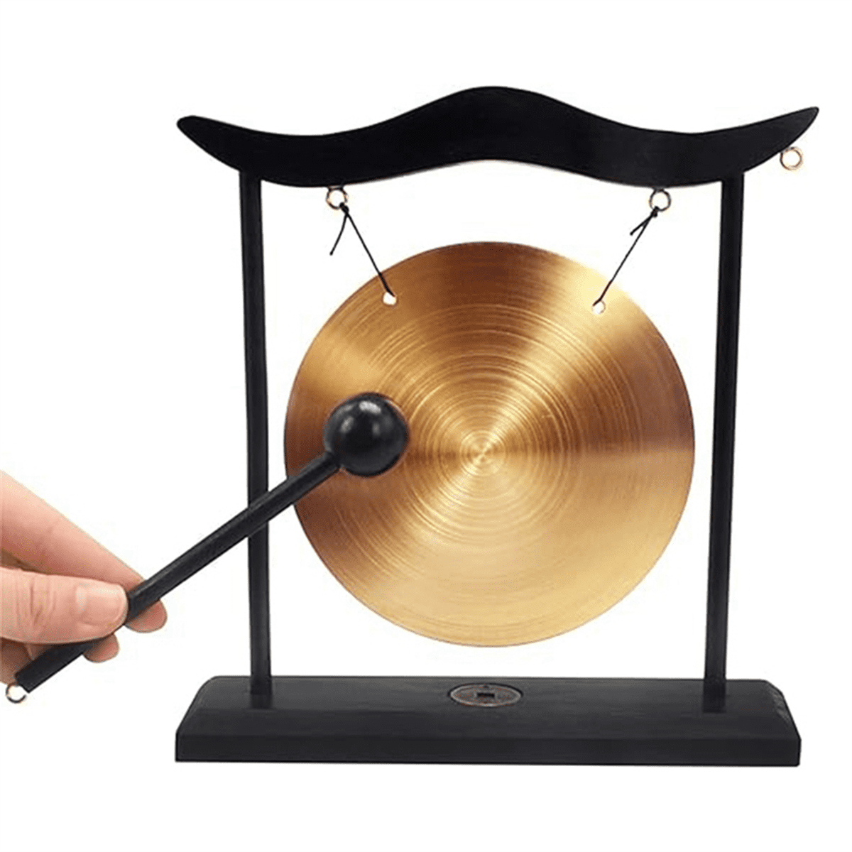 LOVIVER Gong Ornement Chinois Mini Gong Avec Support Laiton Feng Shui Bureau Gong Carillon À Vent Isanat Gongs Cloches Pour Jardin Bureau, Style B