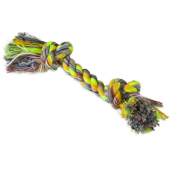 Petmate Booda 2-Knot Rope Bone and Tug Dog Chew Toy, Extra-Small XS 11", Pack of 1, Multicolor
