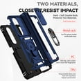 thumbnail image 3 of Decase For Samsung Galaxy Z Fold4,Shockproof Armor Magnetic Rotation Ring Stand Slide Camera Lens Protector Case Cover,Blue, 3 of 9