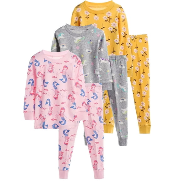 WIBACKER 1-7 Years Toddler and Little Girls' Long Sleeve Top and Pants Regular Fit 100% Cotton 2 Piece Pajama Set - Mermaid