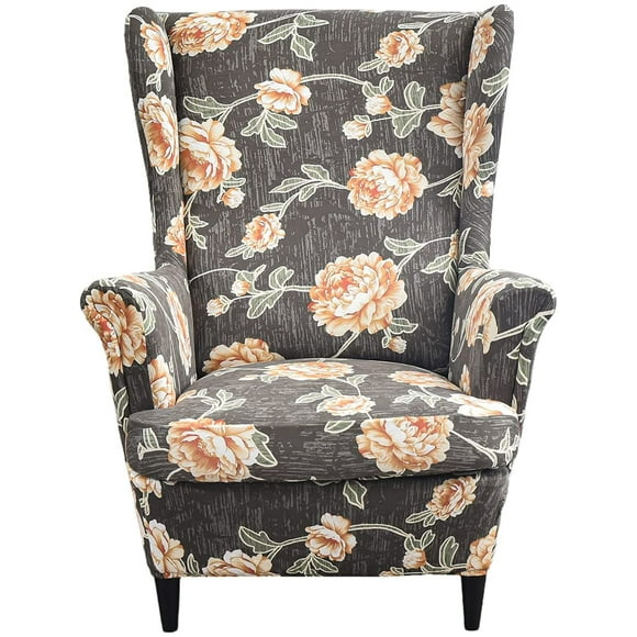 Printed Wing Chair Slipcovers 2 Piece Stretch Wingback Chair Cover Spandex Fabric Wingback Armchair Covers with Elastic Bottom for Living Room Bedroom Wingback Chair,25