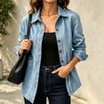 thumbnail image 2 of Vynhevius Women's Solid Denim Jacket Long Sleeve Loose Outerwear With Buttons And Pockets, 2 of 7