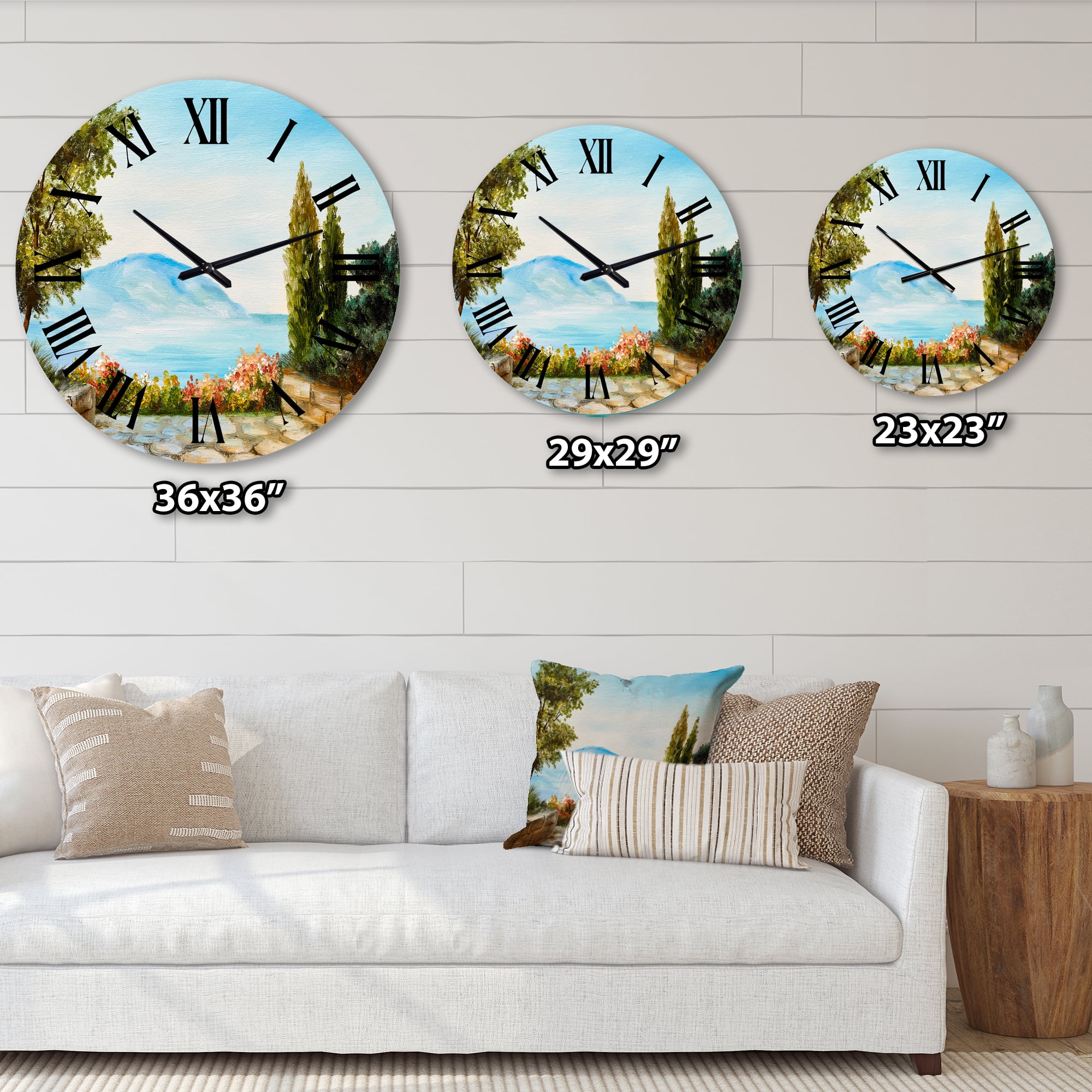 Designart 'Mountains View By The Sea Side' Nautical & Coastal Wall Clock