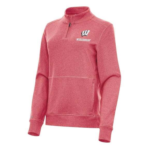 Women's Antigua Heather Red Wisconsin Badgers Crush Quarter-Zip Fleece Sweatshirt