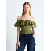 Womens and Womens Plus Off-the-Shoulder Smocked Ruffle Cotton Top, Sizes XS-4X
