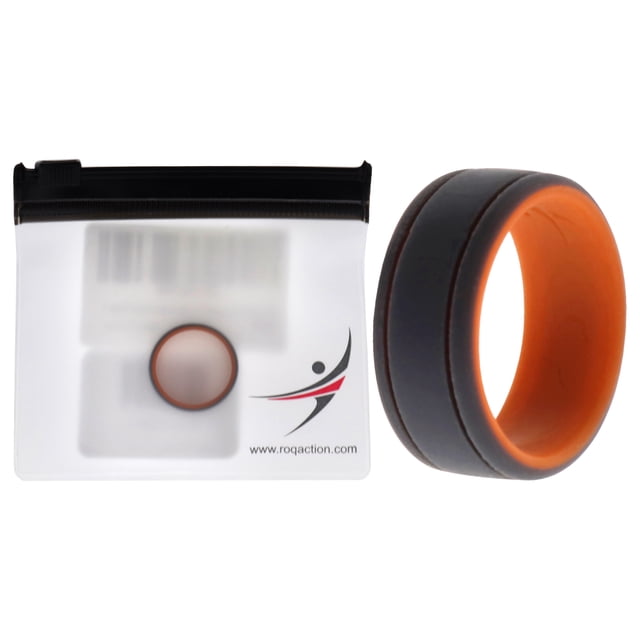 Anillo de boda de silicona de 2 capas con líneas - naranja-gris de ROQ para hombre - anillo de 7 mm