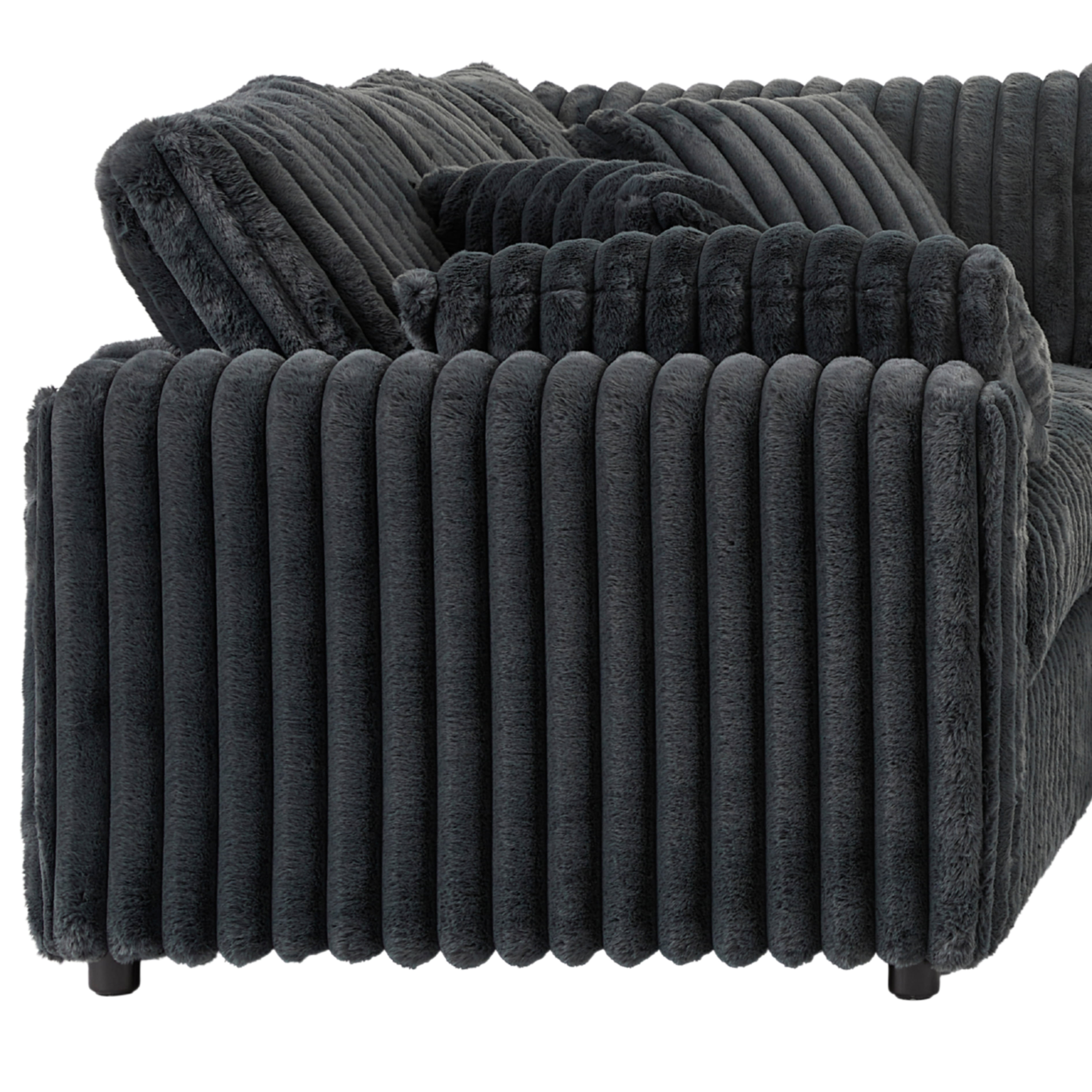 Roundhill Furniture Belvoir 2-PC Living Room Set, L-shape Sectional and Accent Ottoman, Charcoal