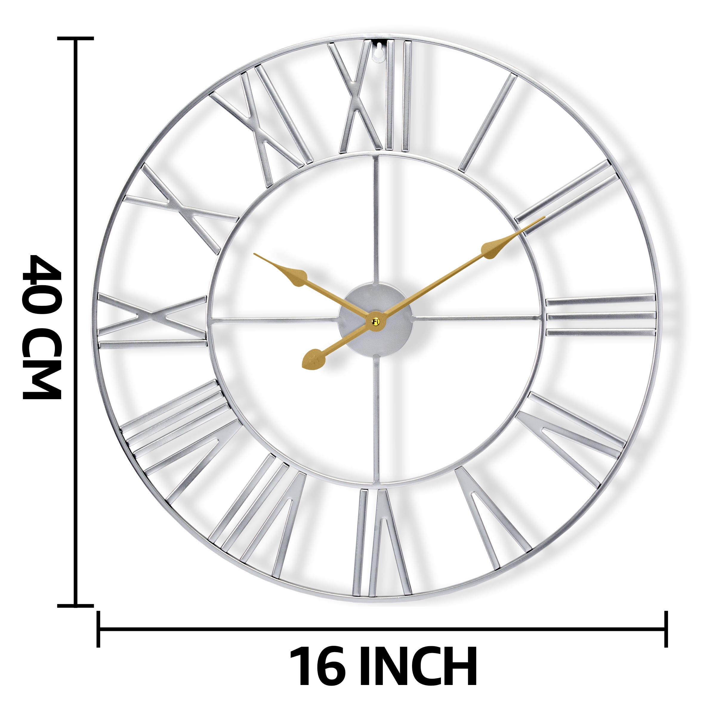 Sorbus Large Metal Roman Numberal Wall Clock for Living Room Decor (Silver, 16" Diameter)