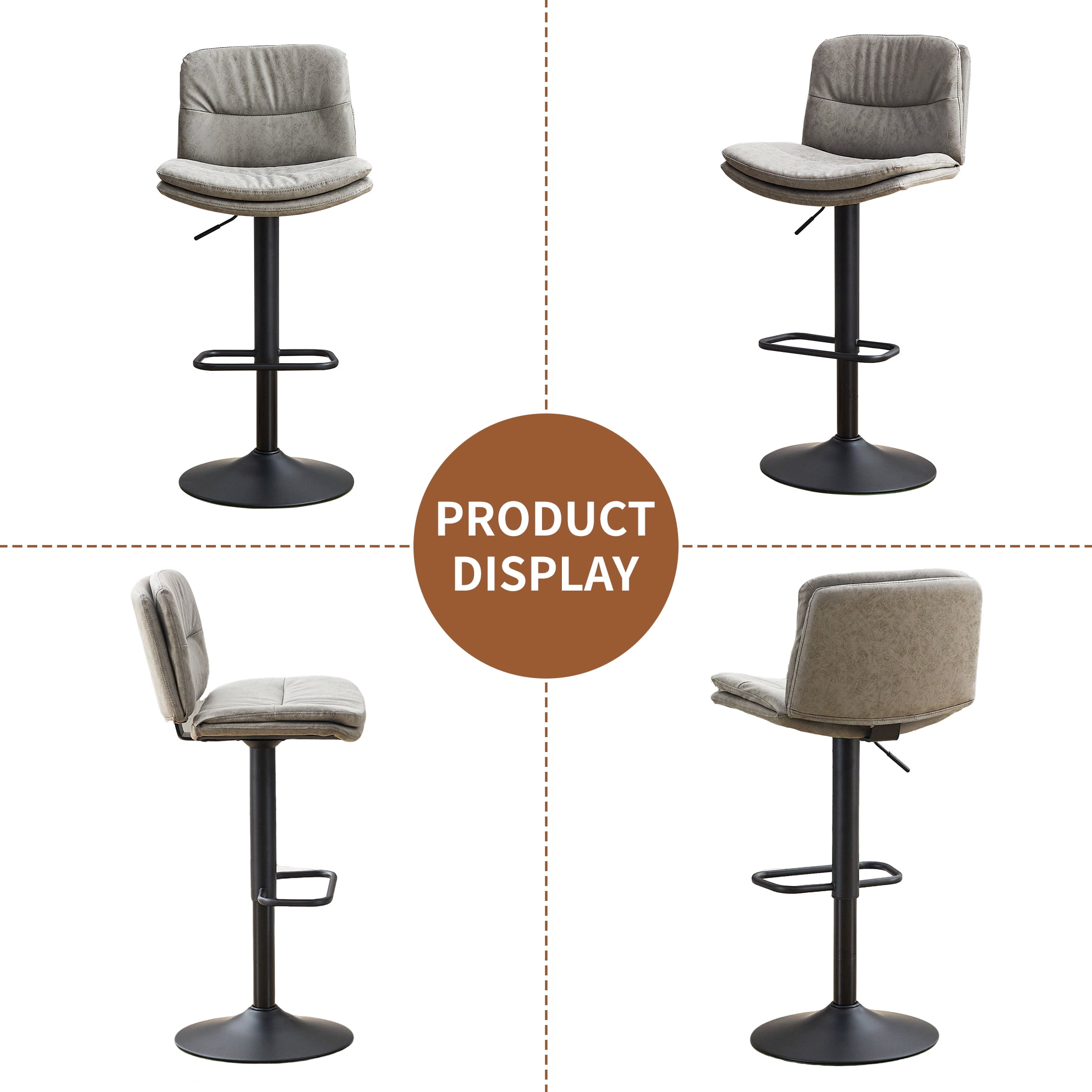 FIRAVOE Swivel Bar Stools Set of 2, Double-Layer Upholstered Counter Height Bar Stools with Back, PU Leather Height Adjustable Barstools for Kitchen Island, Gray
