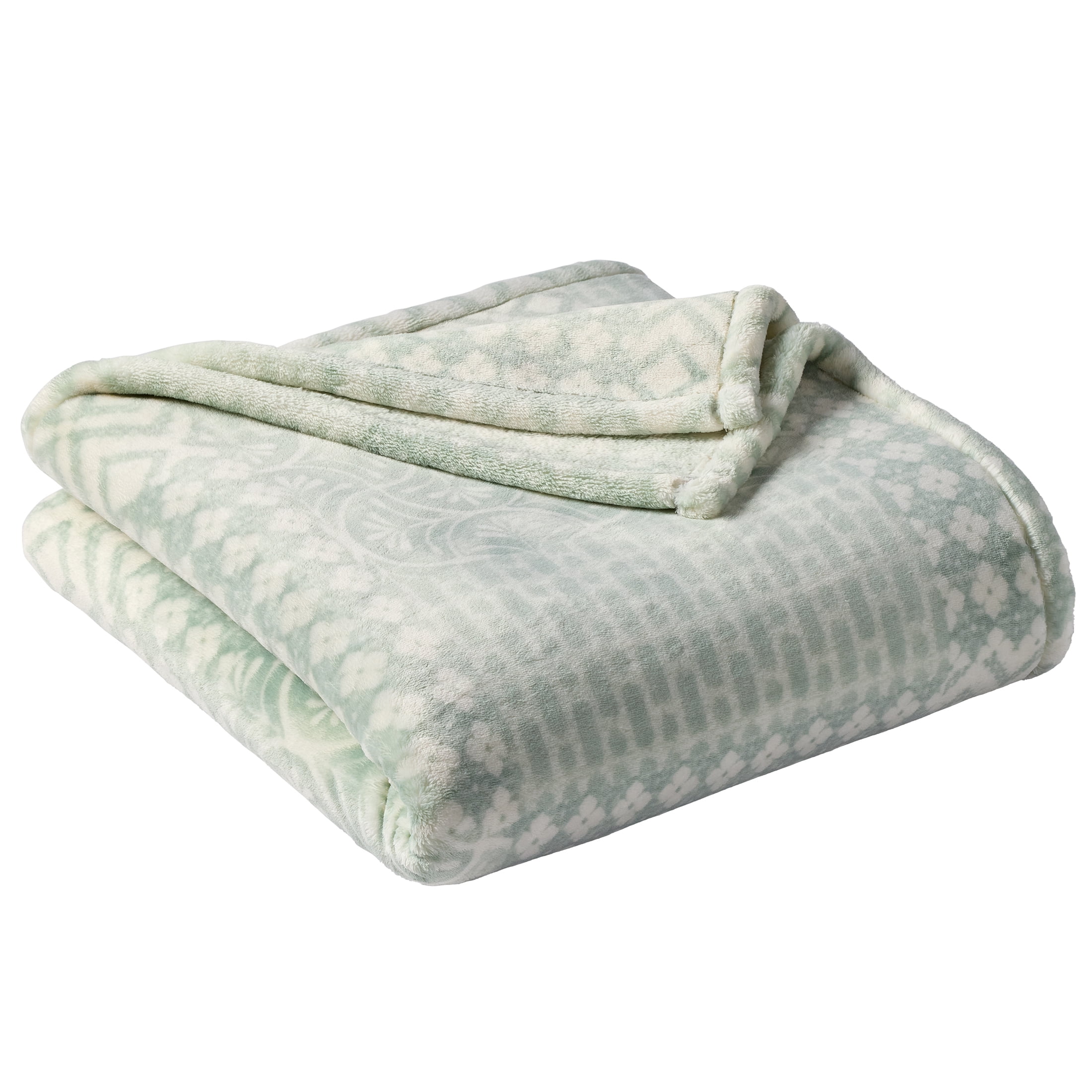 Better Homes & Gardens Printed Velvet Plush Super Soft Throw Blanket, Oversized, Patchwork Geo Green