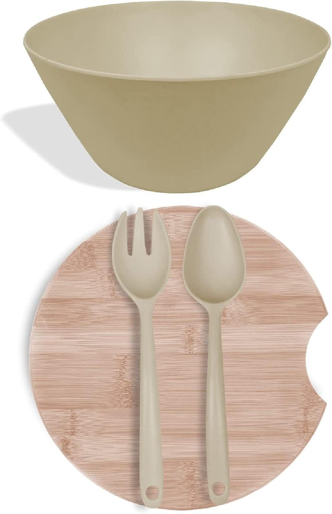 10.6-inch Salad Bowl Set with Bamboo Lids and Servers