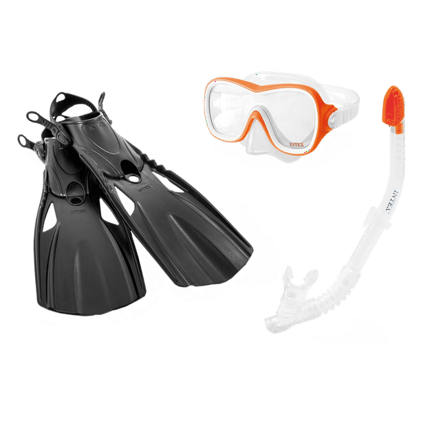 Intex Wave Rider Snorkel Mask & Flippers Diving Snorkeling Set Ages 8