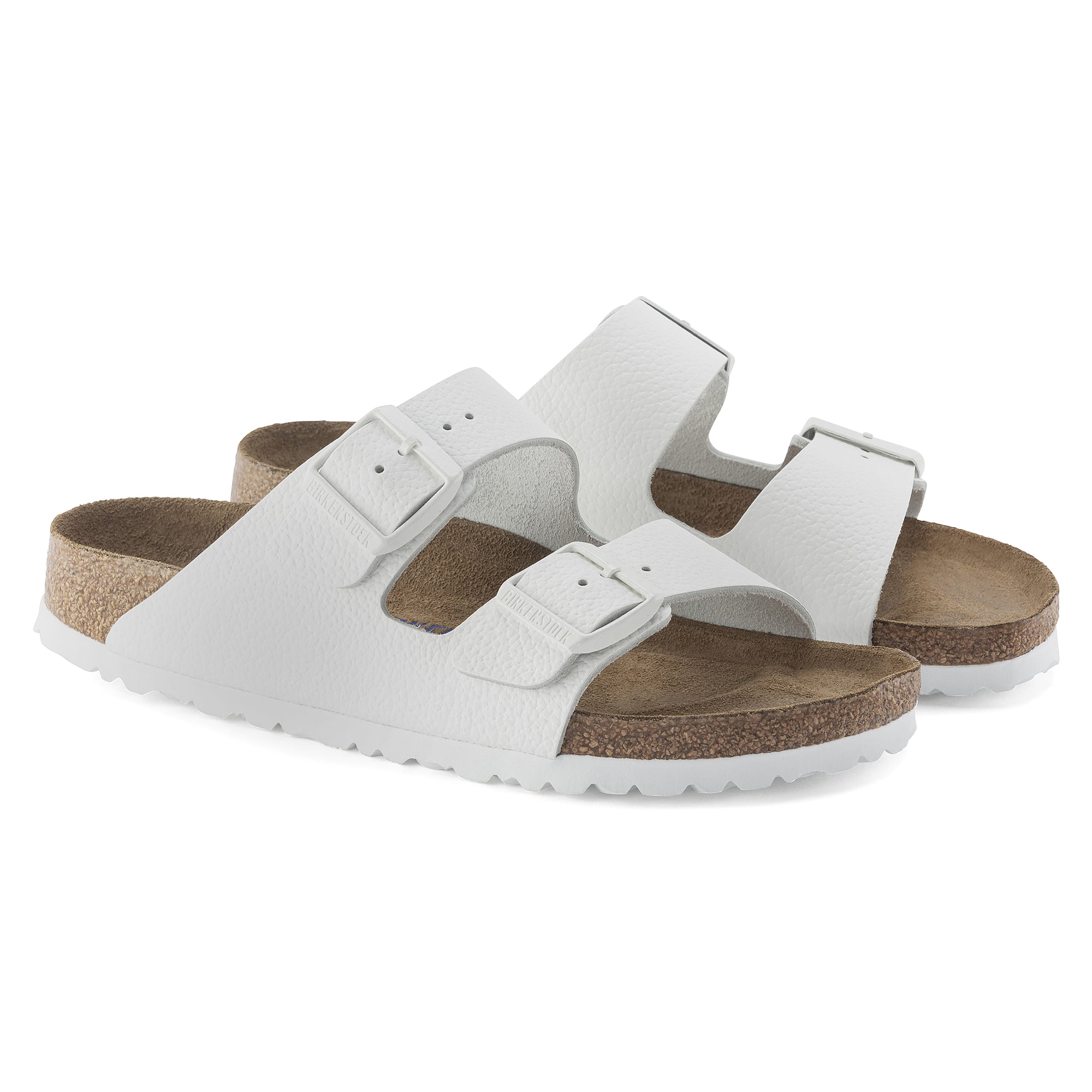 Birkenstock Arizona Soft Footbed White Leather Sandals – Unisex Two-Strap Slides with Contoured Cork-Latex Footbed Support