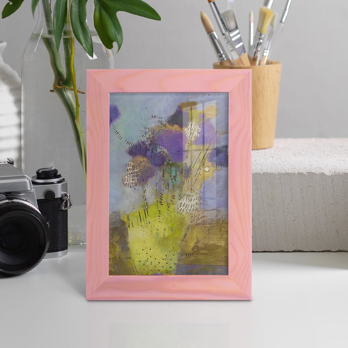 Blumen I -Framed Print w/glass-Sunset Pink