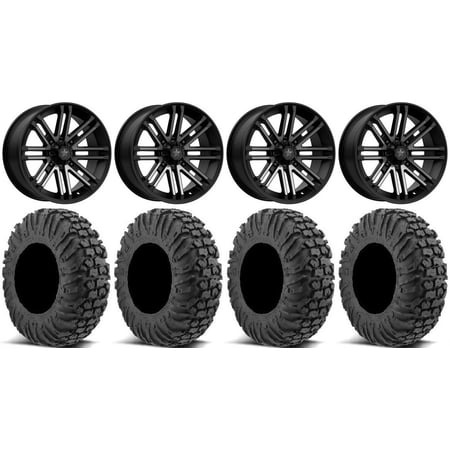 MSA Black Rogue 16 UTV Wheels 30 MotoVator Tires Can-Am Maverick X3 / Honda Pioneer 1000 / Talon