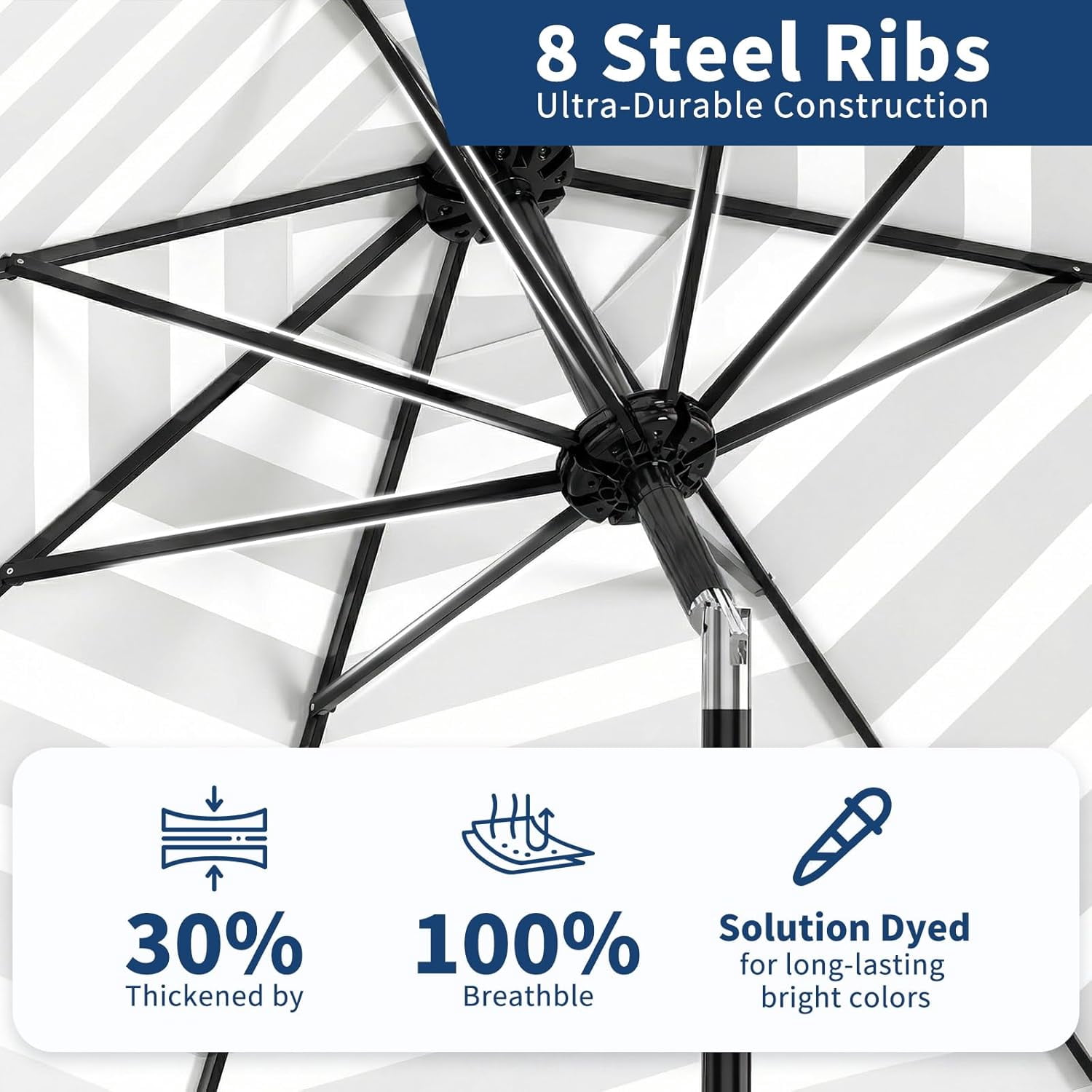 IdealHouse 10 ft Outdoor Patio Umbrella 8 Sturdy Ribs Outdoor Table Umbrella with Crank Lift & Push Button Tilt UV Protection Waterproof Market Umbrellas for Pool Deck Yard, Black & White Stripes