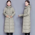 thumbnail image 2 of comerut Winter Down Coat Hooded Solid Color Thicken Long Sleeves Pockets Keep Warm Thick Padded Plus Size Women Winter Coat for Outdoor, 2 of 8
