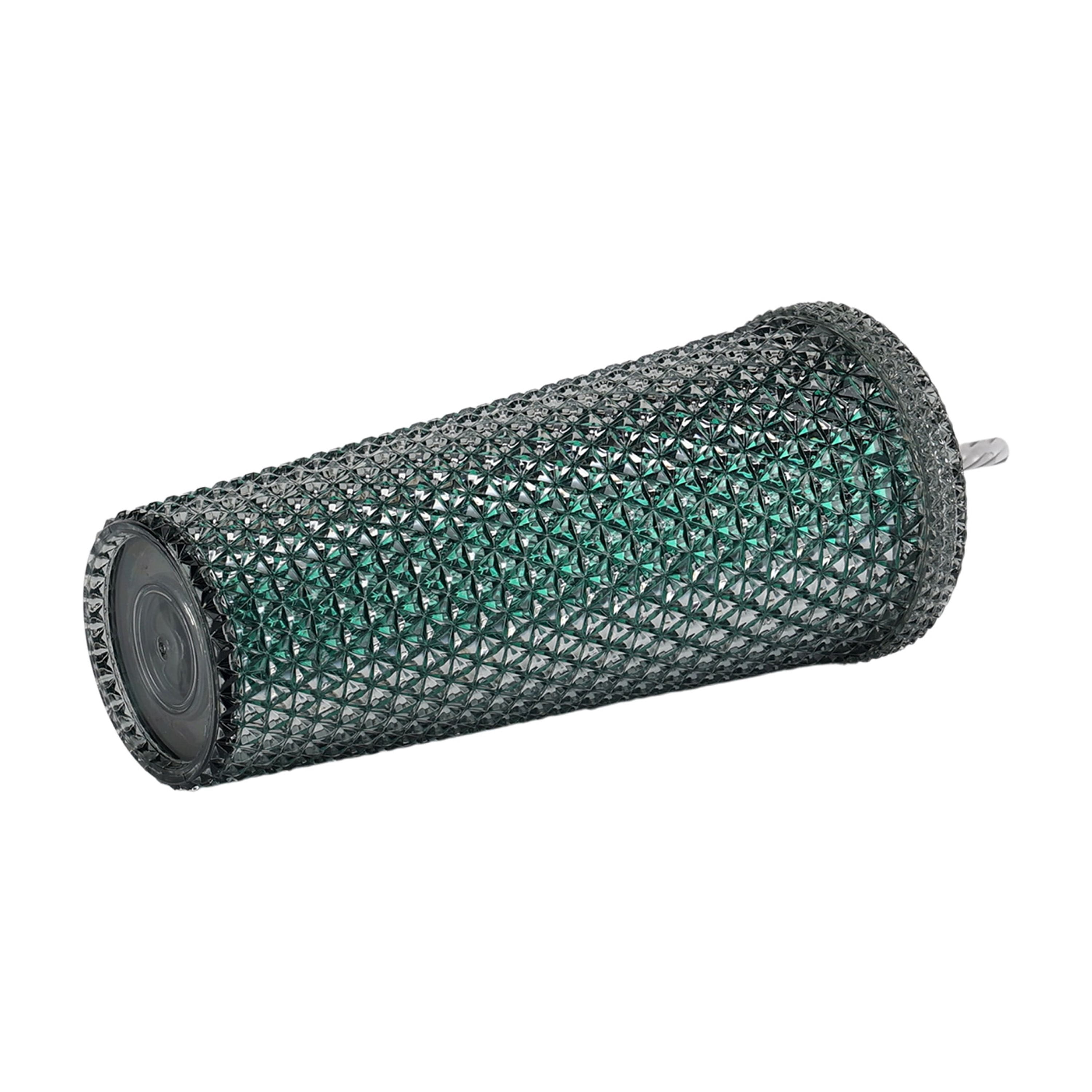 Way to Celebrate Halloween 26 oz Plastic Double Wall Insulated Iridescent Textured Tumbler with Straw and Handle, Black, Green Foil