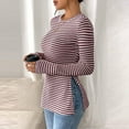 thumbnail image 6 of Ynynloco Sweaters for Women Striped Crew Neck Long Sleeve Side Slit Knit Pullover Tops Casual Slim Fit Comfy Fall Sweaters, 6 of 9