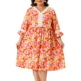 thumbnail image 2 of DARING DIVA Plus Size 3/4 Sleeve Lace Hollow Ruffle Midi Flare Dress 1X Orange, 2 of 6