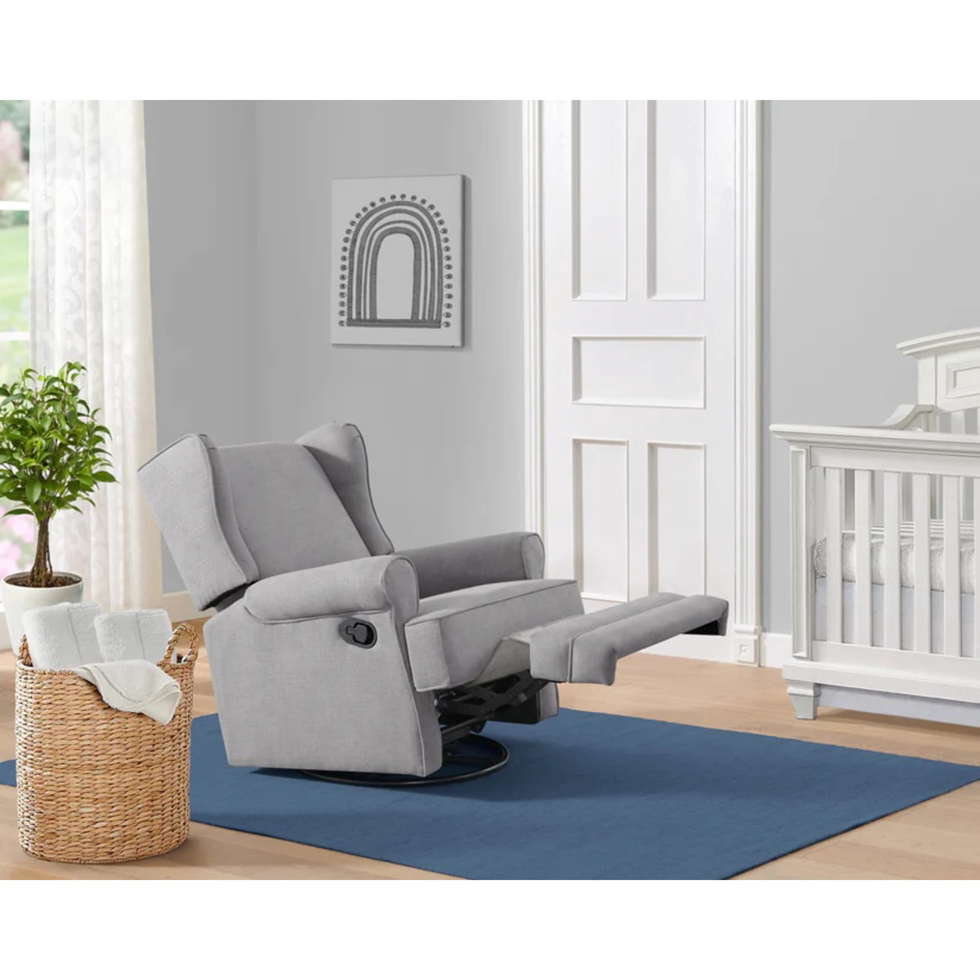 Oxford Baby Teegan Upholstered Glider Recliner Rocking Chair 360° Swivel for Nursery and Living Room – Gray​