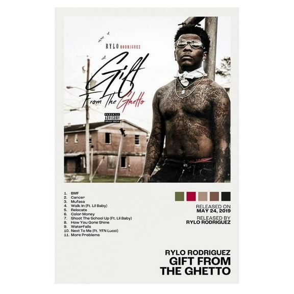 Rylo Rodriguez Gift From the Ghetto Album Cover Music Poster Rap Home Decor For Living Room Hip-Hop Aesthetic Rapper Album Wall Art Records Poster Wall Decor For Bedroom