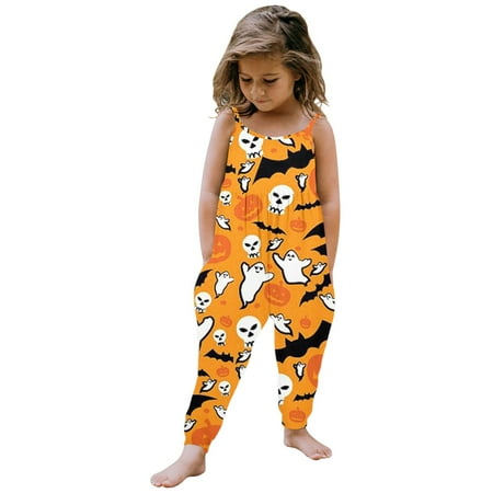 

Rovga Clothes For Children Kid Girls Pumpkin Printings Jumpsuit Round Neck Sleeveless Romper School Summer Cute Going Out Cute Outfitrs Orange 5-6 Years