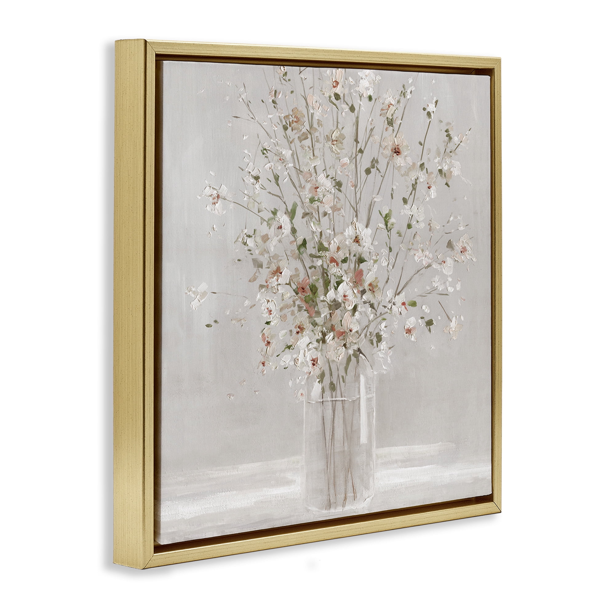 Stupell Industries Neutral Flower Vase Arrangement Botanical & Floral Painting Gold Floater Framed Canvas Art Print Wall Art, 25 x 25