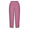 thumbnail image 4 of Ashirexll Capri Pants for Women Casual 2024 Fall Drawstring Elastic High Waist Linen Pants Wide Leg Plus Size Lounge Capris Style C Pink L, 4 of 5