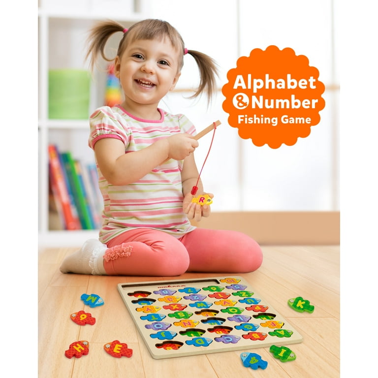 Coogam Magnetic Alphabet Numbers Fishing Game, Wooden ABC Letter