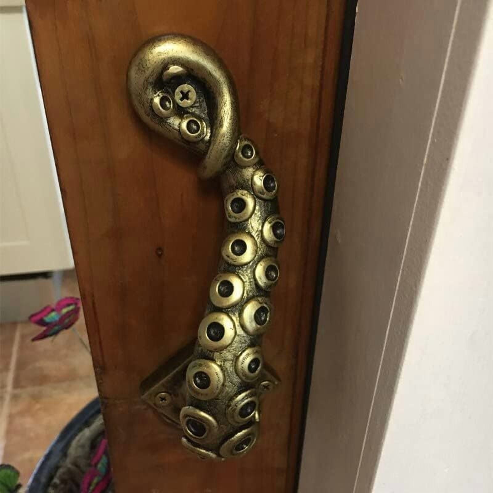Antique Brass Octopus Tentacle Door Handle, Nautical & Steampunk Style Cast Iron Pull for Interior Doors, Cabinets, and Gates, Unique Home Decor Hardware