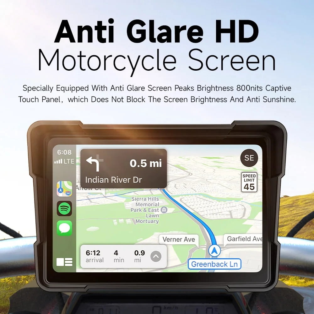 5 Inch Portable Motorcycle GPS Navigation Wireless Apple Carplay Android Auto Waterproof Display Moto IPS Screen IPX7