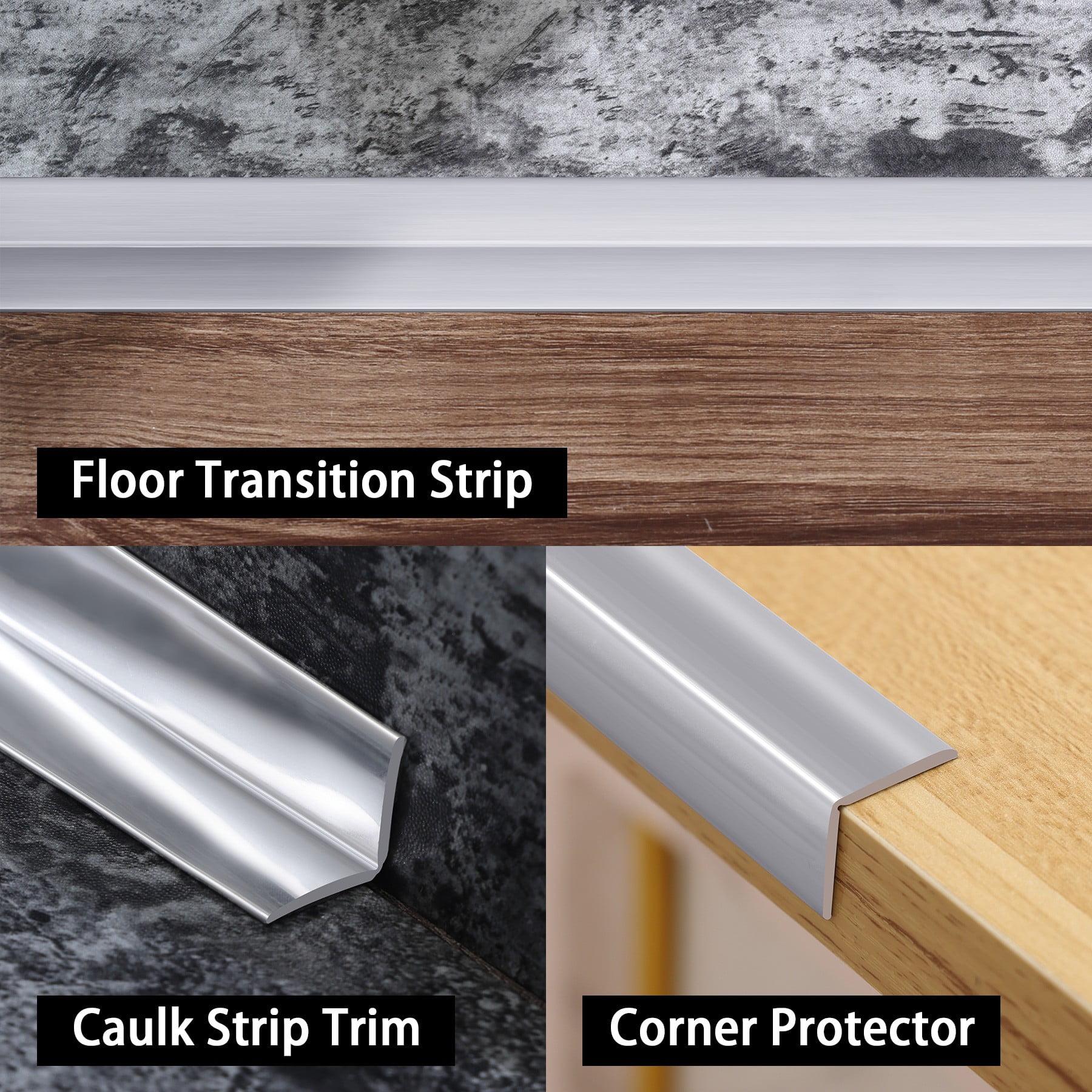 Multifunctional Wall Molding Trim & Corner Guards & Caulk Strip, Apply in Table Edge Door Frame Baseboard for Protection and Decoration, Shiny Silver, 16.4ft x 1.6in