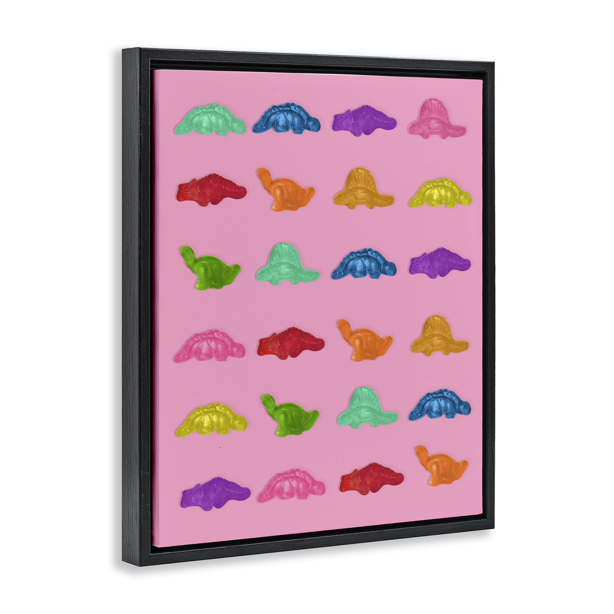 Stupell Industries Dinosaur Gummies on Pink Black Framed Floater Canvas Wall Art, design by LISH Creative