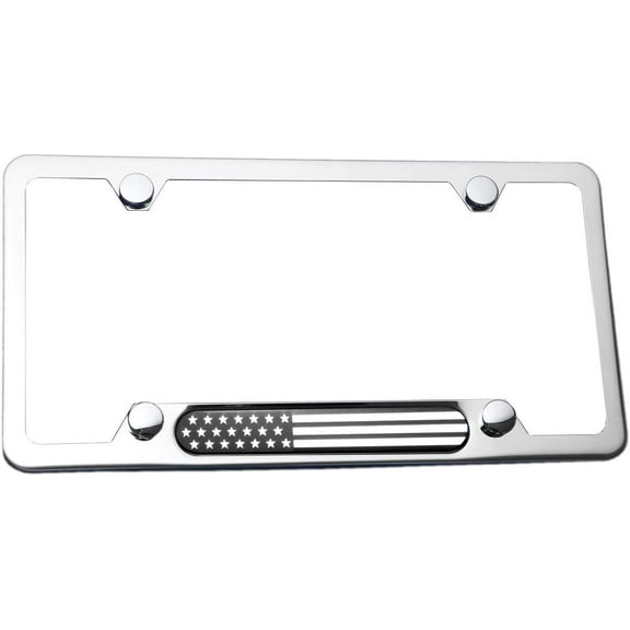 MULL Stainless Steel Chrome License Plate Frame American Flag (Black/Chrome)