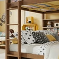 thumbnail image 6 of Queen Over Queen Bunk Bed Frame with Charging Station and Storage Cabinets, Solid Wood Bunk Bed with Safety Guardrails and Ladder for Bedroom, Apartment, Dorm, Mattress Not Included, Wheat, 6 of 9