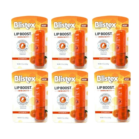 6 Pack - Blistex Lip Boost Immunity, Lip Balm, Intensive Hydration, Vitamin C, Coconut Oil & Beeswax, Moisturizer 0.13 oz