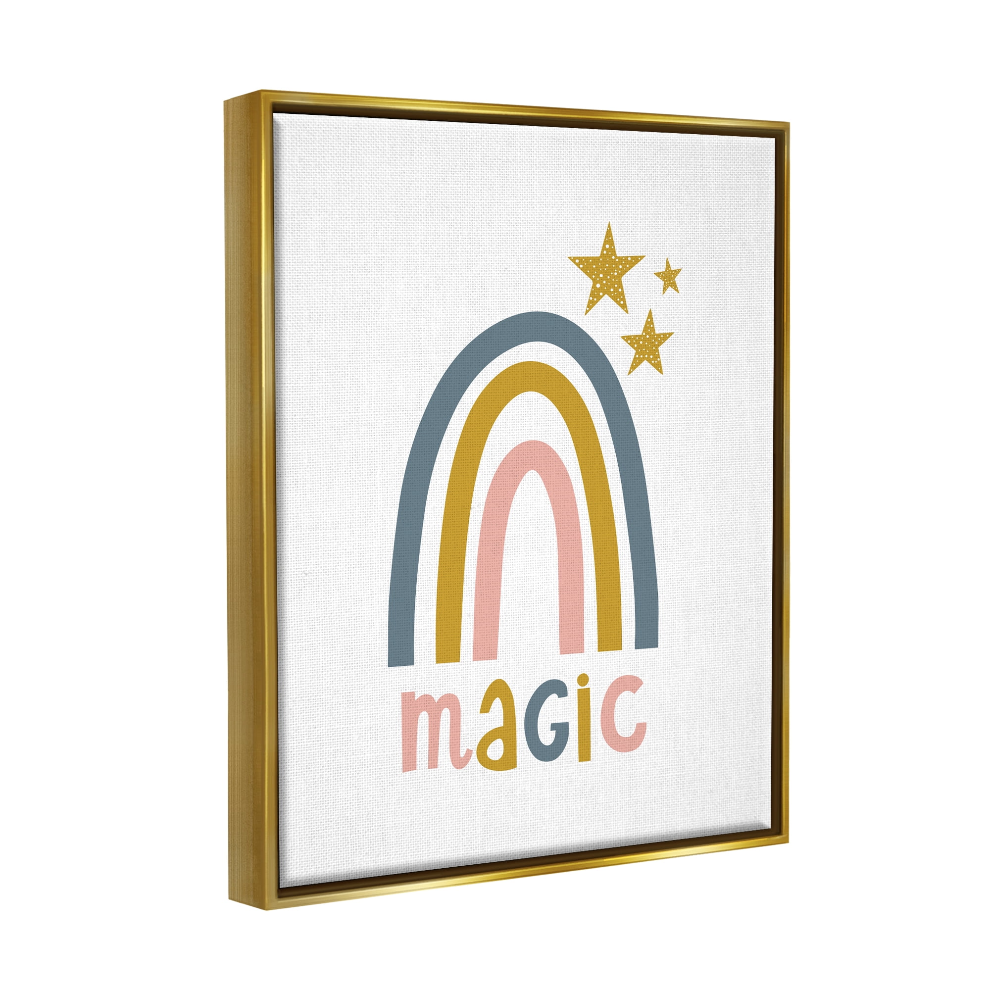 Stupell Industries Rainbow with Magic Phrase Landscape Painting Gold Floater Framed Canvas Art Print Wall Art, 17 x 21