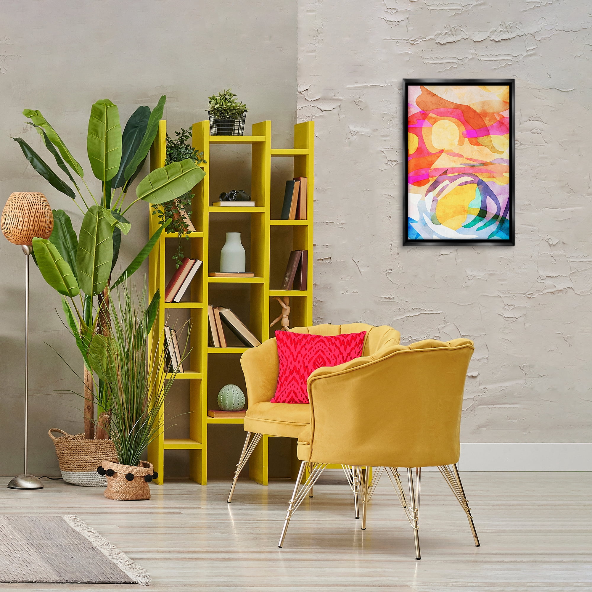 Stupell Industries Overlapping Transparent Shapes Abstract Painting Black Floater Framed Canvas Art Print Wall Art, 17 x 25