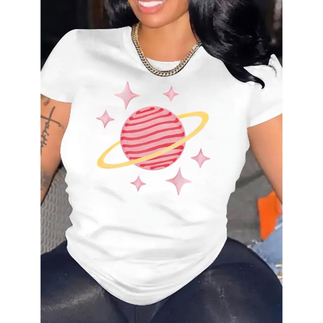 T-Shirt Graphique Décontracté pour Femmes Candy Planet - T-Shirt à Manches Courtes et Col Rond Confortable, Parfait pour l'Été et les Sports, Fête des Pères, Fête des Mères, Nouvel An, Festival du Printemps, Saint-Valentin, Fête de l'Indépendance