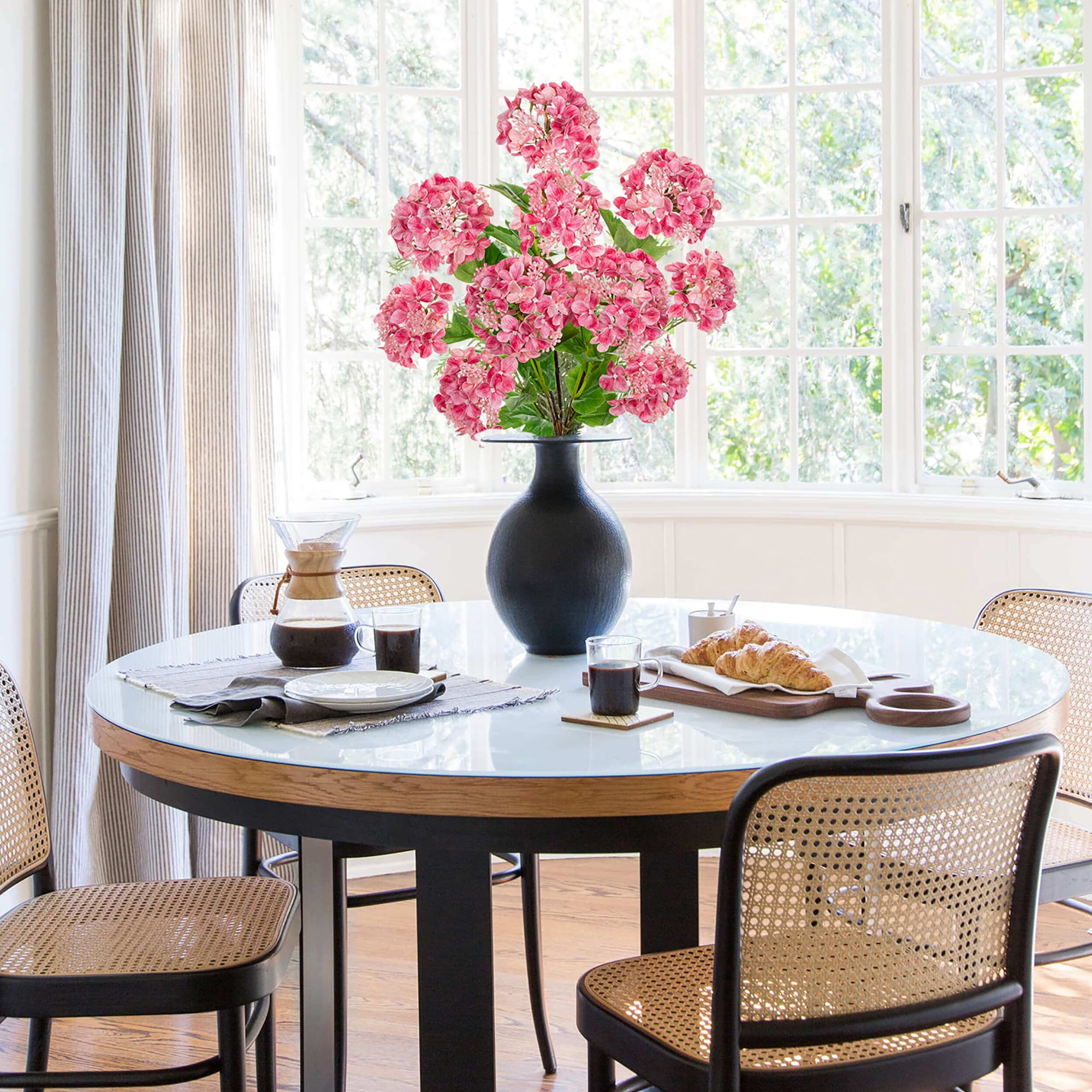 5 pcs Hydrangea Artificial Flowers 19"Real Touch 2 Flower Heads Faux Hydrangeas Realistic Silk Hydrangea Wedding Centerpieces for Tabletop Decor Indoor Outdoor Home Decor Pink