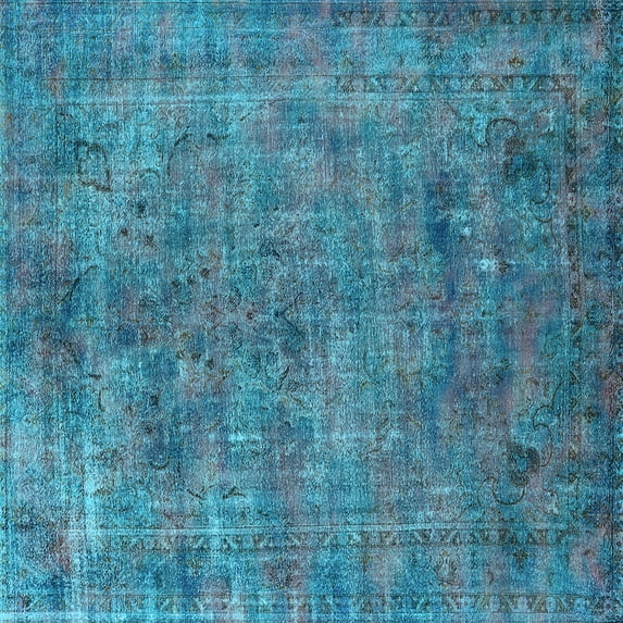 Ahgly Company Indoor Square Oriental Light Blue Industrial Area Rugs, 4' Square