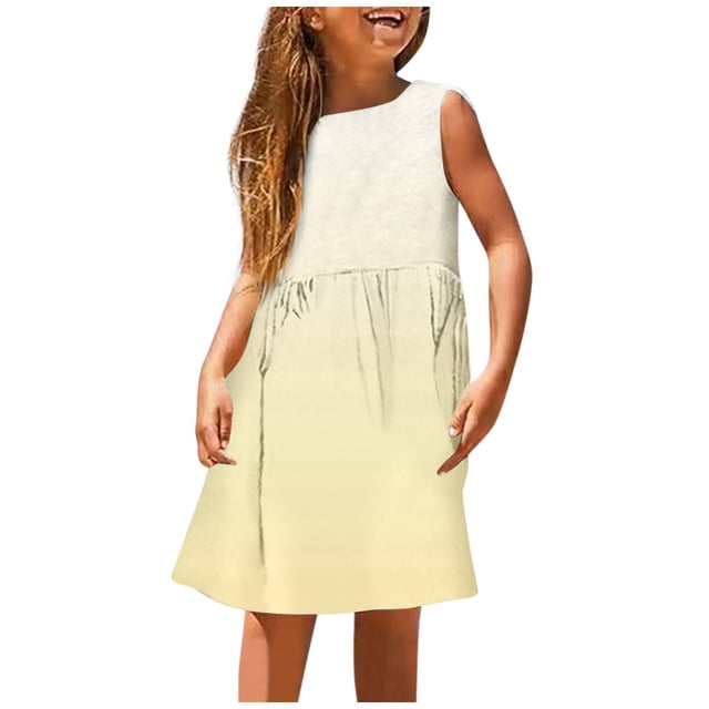 Robe d'Été Sans Manches pour Filles, Confort Extensible, Col Rond, Décontractée avec Imprimé Dégradé pour Enfants, Plage et Activités Extérieures, Robe de Noël pour Bébé Fille