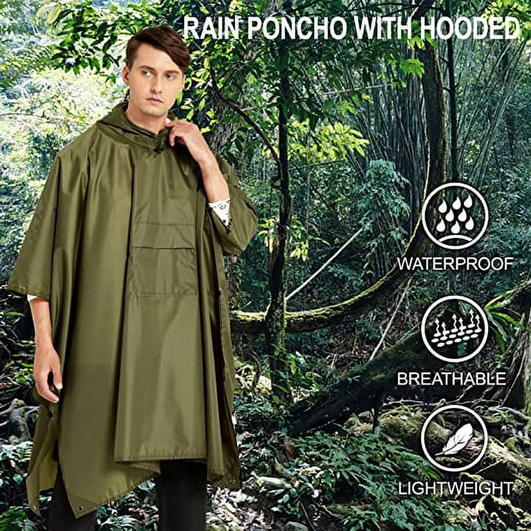 Hooded Rain Poncho for Adult with Pocket, Waterproof Lightweight Unisex  Raincoat Jacket for Hiking Camping Emergency 