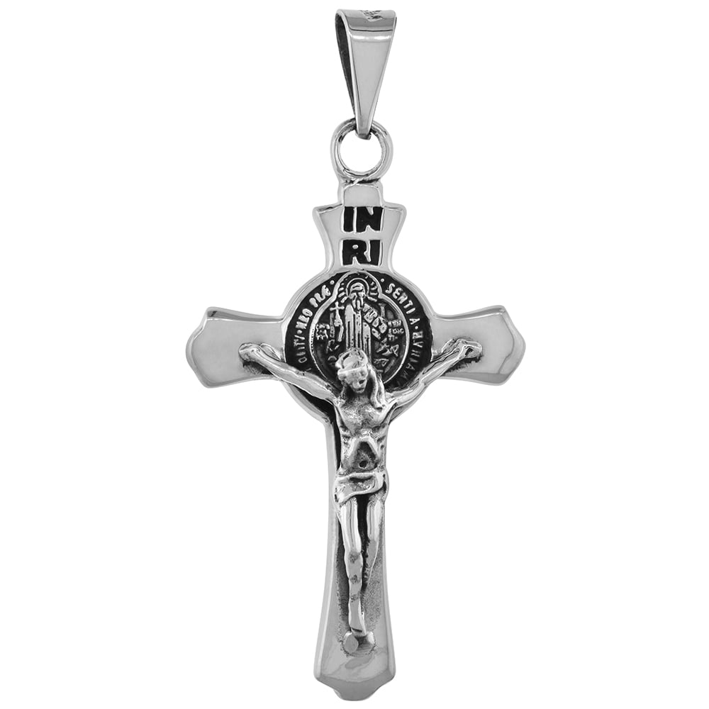 Large 2 inch Sterling Silver Budded Coss St Benedict Crucifix Pendant ...