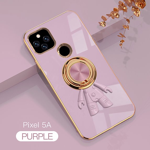 Nalacover Slim Case for Google Pixel 5a 5G,Cute Cartoon 6D Plating Astronaut Hidden Magnetic Ring Kickstand Soft TPU Shockproof Corner Protection Drop Proof Edge Bumper Cover.Purple