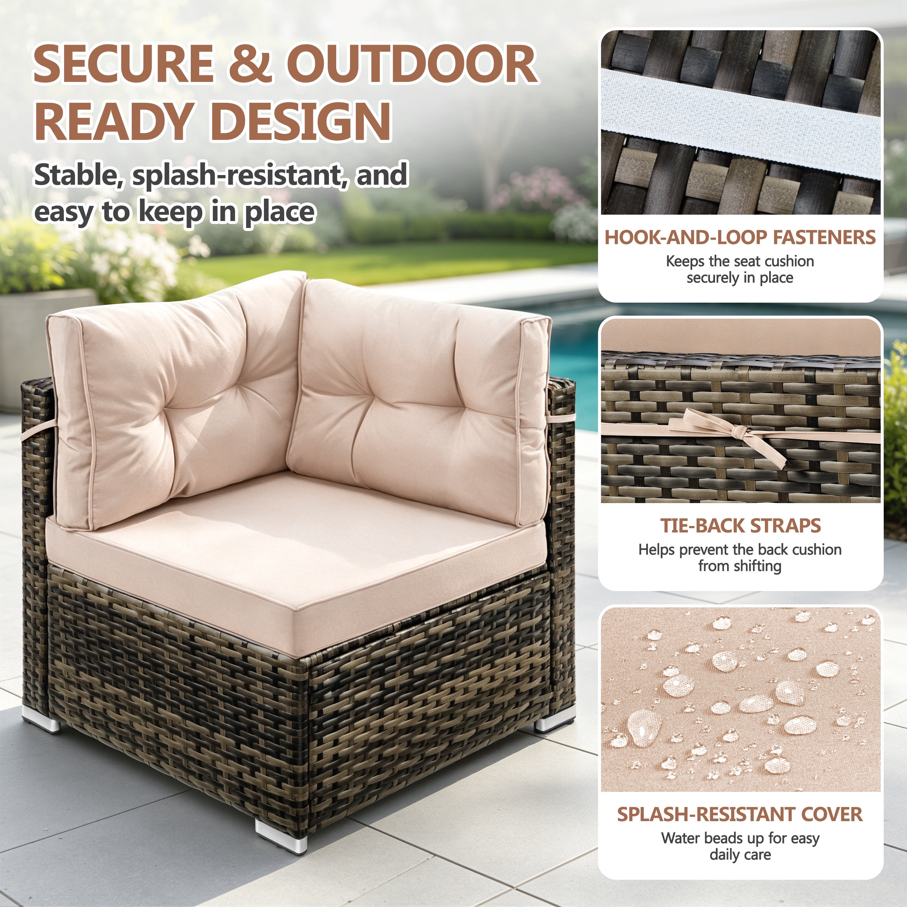 Patio Outdoor Furniture Sets, 7 Pieces All-Weather Rattan Sectional Sofa with Tea Table & Cushions, PE Rattan Wicker Sofa Couch Conversation Set for Garden Backyard Poolside