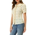 thumbnail image 4 of Allegra K Women's Floral Blouse Peter Pan Collar Lace Trim Button Down Shirt, 4 of 5