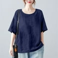 thumbnail image 2 of CHGBMOK Crew Neck T Shirts for Women Half Sleeve Blouses Linen Loose Basic Tops Plus Size Casual Dressy Tees, 2 of 6