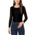 thumbnail image 1 of Top de encaje Con Bordado de Flores y mangas largas transparentes Allegra K para Mujer Negro L, 1 of 6